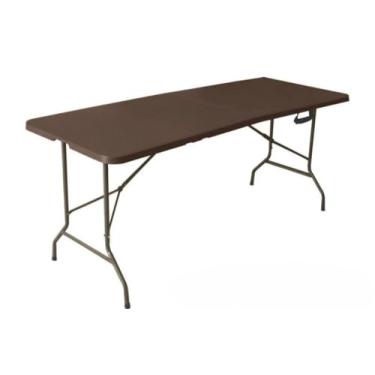 Imagem de Mesa Dobrável Portátil 1.80m que Vira Maleta com Alça - Para Camping, Pesca, Jardim e Área Externa, Interna(Marrom)