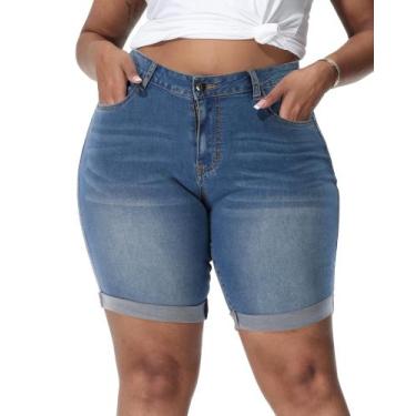 Imagem de Shorts femininos Gocolloa plus size jeans de cintura alta azul 16W