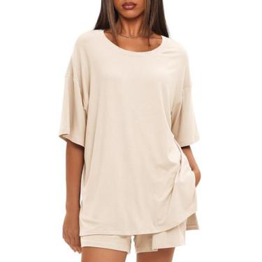 Imagem de Conjunto de lounge Darong 9121 bege para mulheres, roupas de verão, ta