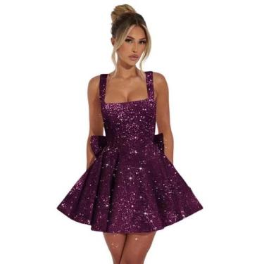 Imagem de Vestido de boas-vindas Dessiny Plus Size, ameixa, lantejoulas, gola qu