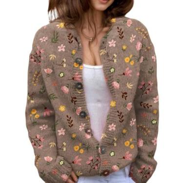 Imagem de Suéter de malha feminino Akivide com estampa floral de outono