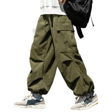 Imagem de Calças ZAFUL Flat Pocket Parachute para homens e mulheres em veludo co