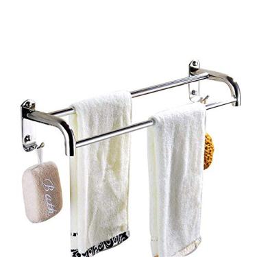 Imagem de Xiaolin Toalheiro barra de toalha, aço inoxidável, toalheiro, banheiro, suporte de parede, perfurado, poste duplo 70 cm (cor: haste dupla com gancho 60 cm)