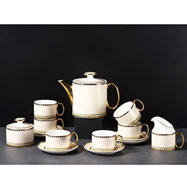 Imagem de Conjunto de 15 peças de xícaras de café e pires de chá de porcelana com bule de chá, açucareiro, jarro de leite, xícaras de chá e café de cerâmica