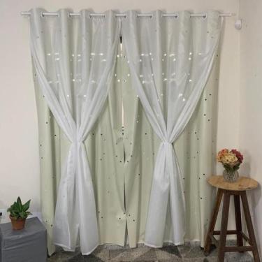 Imagem de Cortina Corta Luz com Voil Blecaute Desenho Estrelinhas Quarto Sala Es