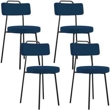 Imagem de Kit 04 Cadeiras Decorativas Estofada Sala De Jantar Barcelona L02 Suede Azul Marinho - Lyam Decor