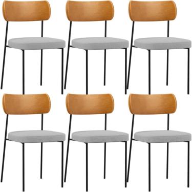 Imagem de Kit 06 Cadeiras Para Sala De Jantar Melina L02 Couríssimo Whisky Linho Cinza - Lyam Decor