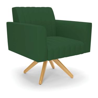 Imagem de Poltrona Giratória Viena Gomada Veludo Verde Base de Madeira MA30 - D'Rossi