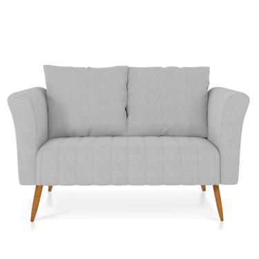 Imagem de Namoradeira 02 Lugares Marilia Linho Cinza Claro A05 Pés Palito Castanho