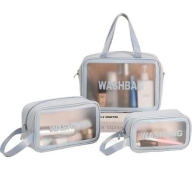 Imagem de Necessaire Viagem, Kit 3 Necessaire Bolsa Portátil Transparente para Viagem Cosméticos Produtos de Higiene Pessoal(AZUL/B32418)