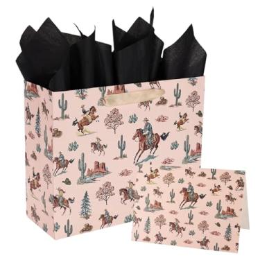Imagem de Sacola Presente Cowboy, Sacolas Favores Festa Tema Velho Oeste Cowboy com Papel de Seda Cartão e Envelope para Decorações Aniversário Rodeio Suprimentos Festa Faroeste Recipientes Doces