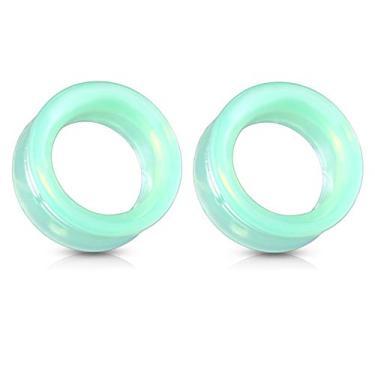 Imagem de Pierced Owl Brincos de vidro opalita verde duplo alargado para selim de alargamento, vendidos como um par, Vidro, Sem pedra preciosa