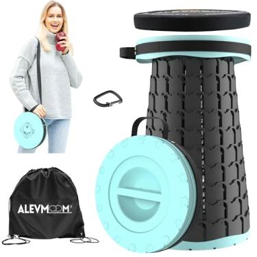 Imagem de ALEVMOOM Banqueta dobrável GG de 46 cm atualizada com almofada, bancos dobráveis portáteis para adultos com capacidade de 362 kg, banquinho telescópico leve para acampamento, viagem, pesca, trilhas