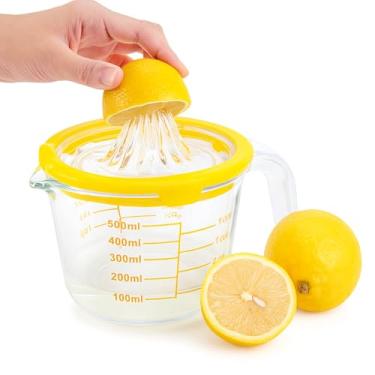 Imagem de Cartman Espremedor manual de limão e laranja, espremedor manual amarelo, alargador de vidro cítrico, espremedor manual de limão e limão, ferramenta de cozinha, copo medidor de onças