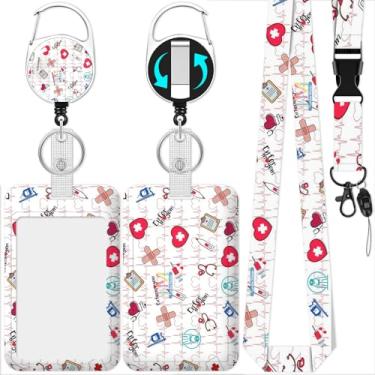 Imagem de Fjdcslwx Carretel de crachá de enfermeira cordões de farmácia para crachás de identificação, suporte de crachá de identificação com cordão retrátil, suporte de identificação com clipes de chaveiro