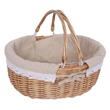 Imagem de IEUDNS Cesta de ao ar livre feita à mão com tampa, cesto de armazenamento para caminhadas na praia, Cáqui