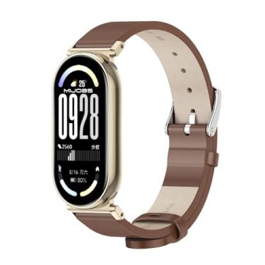 Imagem de MIJOBS Pulseira de couro genuíno respirável para Xiaomi Mi Band 10/9/8, pulseira de substituição para Mi Fit Band 10 SmartWatch para mulheres e homens