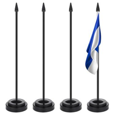 Imagem de Pacote com 4 suportes de bandeira de mesa, mini bandeiras pretas, base de suporte de bandeiras de plástico miniatura de 1 furo com bastões, suportes de vara para mini bandeiras de 10 x 15 cm, para