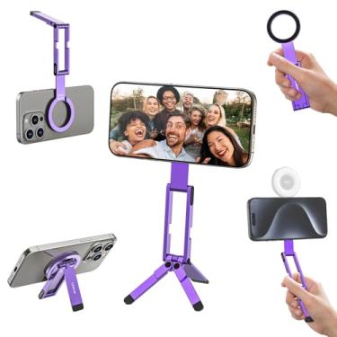Imagem de ULANZI MA60 Suporte magnético de tripé para iPhone - Mini tripé de alumínio para smartphone, suporte para celular, ímã forte, suporte rápido compatível com iPhone 16 15 14 13 14 Series, roxo