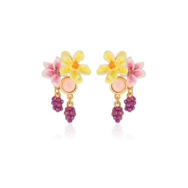 Imagem de Brincos esmaltados de flor de uva feitos à mão para presente de uva suculenta, Banhado a ouro 18K Esmalte, Zircônia
