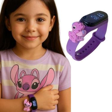 Imagem de Relógio Infantil Menina Stitch Angel Roxo Digital A Prova Dagua