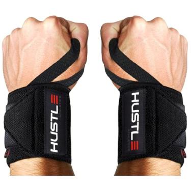 Imagem de Hustle Athletics Envoltórios de pulso para halterofilismo – Suporte máximo de pulso para levantamentos seguros e pesados, comprimentos de 45,7 cm e 30,5 cm aprovados pela USPA, alças de ginástica para