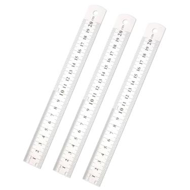 Imagem de Pacote com 3 réguas de aço, conjunto de réguas de metal de escala dupla face de 8 polegadas/20 cm, régua de aço de 7 mm de espessura