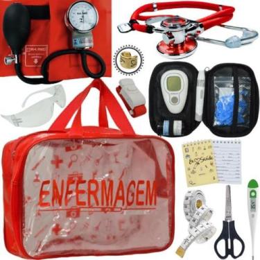 Imagem de Kit Bolsa Transparente Aparelho de Pressão Aneroide Medidor de Glicose