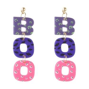 Imagem de Brincos de Halloween para mulheres, moda em forma de carta, design de padrão fantasma, brincos pendentes de gota, roupas de Halloween, acessórios de bijuteria de fantasia, 2inch, Acrílico, Sem pedra