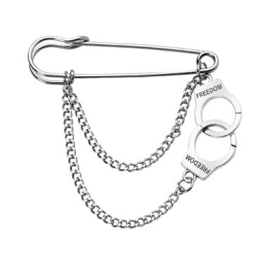 Imagem de Alfinetes de broche de algema com correntes em camadas punk decorativos alfinetes de segurança na moda círculo entrelaçado broche xale clipes com corrente prata roupas declaração emo acessórios coisas