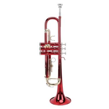 Imagem de RiToEasysports Kit de Trompete Com Chaves Douradas, Trompete Bb para Bandas Iniciantes, Instrumento Musical Profissional Com Estojo de Transporte, Vermelho