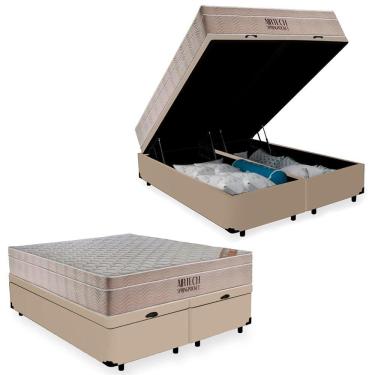 Imagem de Cama Box Baú Queen Suede Bipartido + Colchão Ortobom Airtech Molas Ensacadas 158x198x65 Cor:bege