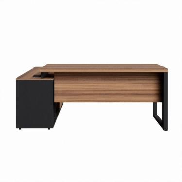 Imagem de Mesa Diretor Office 150/180cm Com Armário Lateral-pé Quadro Nogal/preto