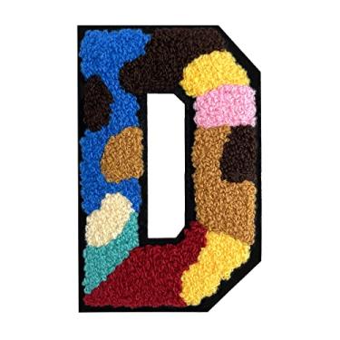 Imagem de 1 peça 11,4 cm colorido camuflagem chenille remendo com borda preta Camuflagem divertida ferro em letras para jaquetas e mochilas, adesivos modernos do alfabeto para moda e presentes (D)