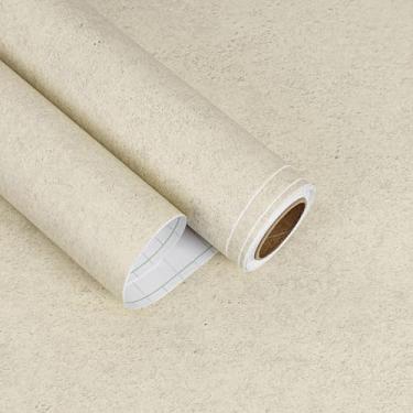 Imagem de EaseStick Papel de parede de concreto bege papel de parede de arenito descascar e colar 39,9 cm x 406,4 cm papel de contato concreto autoadesivo à prova d'água removível creme neutro cal papel de