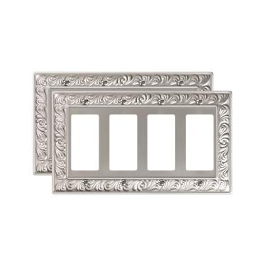 Imagem de TREEWELL Pacote com 2 placas de cobertura decoradora quádrupla, placas decorativas para interruptores e tampas de tomada, 4 placas de parede de metal níquel acetinado resistente à corrosão