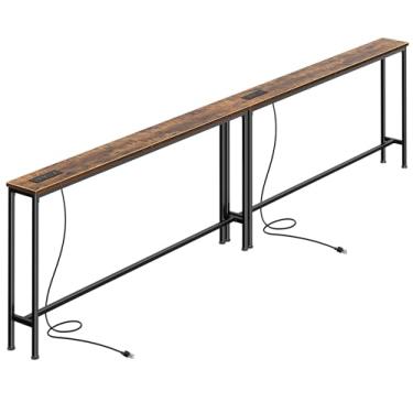 Imagem de SUPERJARE Mesa de sofá de 110,2 polegadas com tomadas elétricas e portas USB-C, mesas de console estreitas de 5,9 polegadas, mesas de sofá de entrada com armazenamento, sofá atrás, espaços pequenos