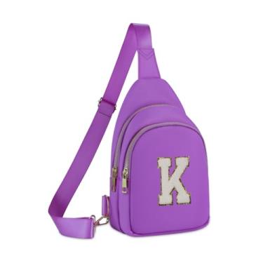 Imagem de FEIYITE Pochete para meninas e crianças, bolsa tiracolo com letras de chenille, presente de formatura de aniversário de Natal para meninas e irmãs, pochetes de nylon personalizadas, Bolsa de peito