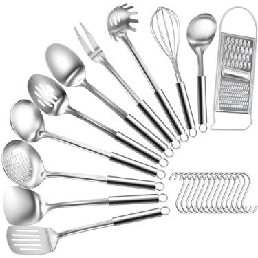 Imagem de Bestdin Conjunto de utensílios de cozinha, 12 peças - Utensílios de cozinha de aço inoxidável não tóxicos, antiaderentes e resistentes ao calor, utensílios de cozinha, podem ser lavados na lava-louças