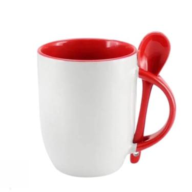 Imagem de XíCara de Café, Caneca para Bebidas Quentes com Colher (Base Curva) 325 ml a Colher Não Cai Da Caneca. (vermelho)