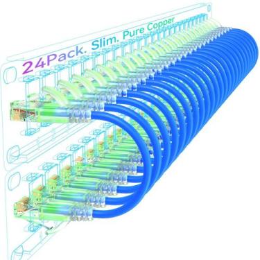 Imagem de Patch Cables Sokqovt Cat6a Slim 6 pés 10G 550 MHz 28AWG, pacote com 24