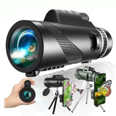 Imagem de Monóculos telescópicos 80 x 100 de alta potência para adultos e crianças de alta potência, para observação de pássaros, caminhadas e passeios de shows, com clipe de telefone e suporte (preto)