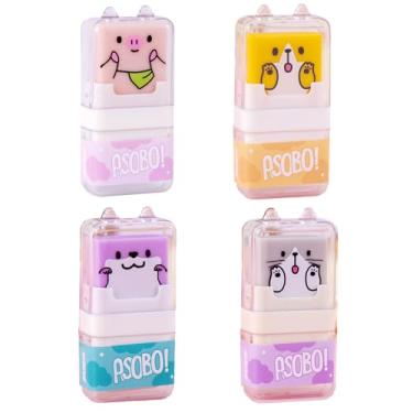 Imagem de Pacote com 4 borrachas de lápis de borracha para crianças, com rolo de barbear e capa de limpeza, borracha temática de animais divertidos e fofos, para lembrancinhas de professores, material de volta