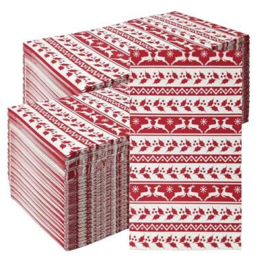 Imagem de 100 peças guardanapos de papel de Natal com 3 camadas, toalhas de hóspedes, toalhas de mão descartáveis para banheiro, cozinha, artigos de festa de Natal, guardanapos de jantar descartáveis