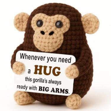 Imagem de Hug Ready – Mini Crochet Gorilla Plush with Big Arms Card, Handmade 8–10cm, Cozy Desk Shelf Decor, Year-Round Comfort Gift