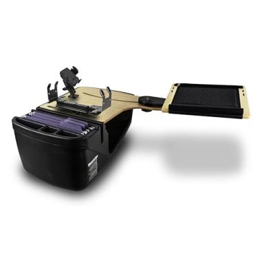 Imagem de AutoExec AE-RDBSLH-PS-PM-11M Reach Car Desk para sua estação de trabalho de veículo e escritório móvel, banco traseiro lado esquerdo, natural, com suporte de impressora e suporte para telefone