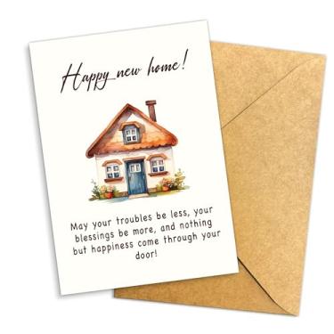 Imagem de Happy New Home Card Cute Cottage Housewarming Saudação com Bênçãos Citação para Dia da Mudança Presente de Celebração para Novos Proprietários, Amigos, Vizinhos, Compradores Primeiros, Clientes