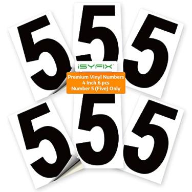Imagem de iSYFIX Adesivos de vinil preto número 5 (cinco) – Pacote com 6 10 cm – Adesivo premium, fundo branco, pré-espaçado para caixa de correio, placas, janela, porta, carros, caminhões, casa, negócios, endereço, interior e exterior