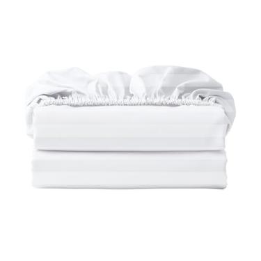 Imagem de Lençol com elástico dividido, tamanho king, 100% algodão egípcio, 600 fios, lençol com elástico único, lençol com bolso profundo de 20,3 a 40,6 cm, lençol de baixo de cetim macio e elástico (listras