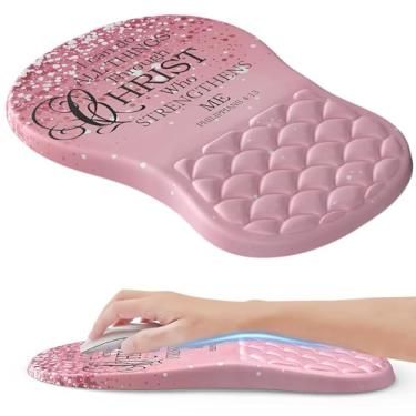 Imagem de HunDun Mouse pad ergonômico rosa com suporte de pulso com espuma viscoelástica e base antiderrapante de poliuretano, almofadas de mouse fofas com descanso de pulso para alívio da dor no túnel do carpo